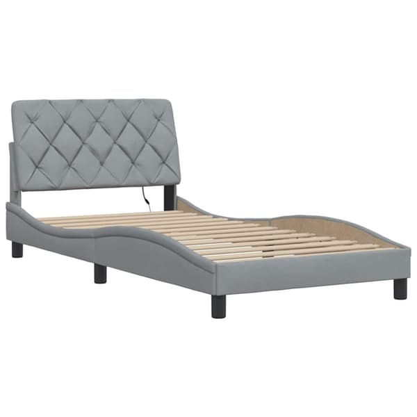Bed Frame with LED without Mattress Light Grey 100x200 cm Fabric