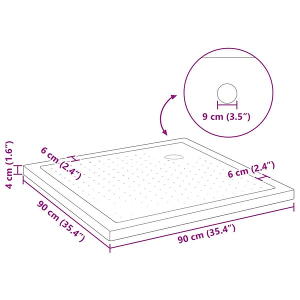 Duschbas Tray med Prickar 90 x 90 x 4 cm ABS Svart