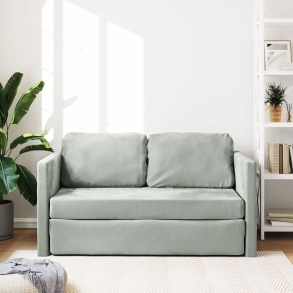 Golvbäddsoffa 2-i-1 Ljusgrå 122x204x55 cm sammet