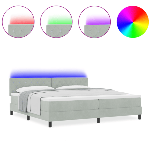 LED Box Säng med huvudgavel Ljusgrå 200 x 200 cm Sammet