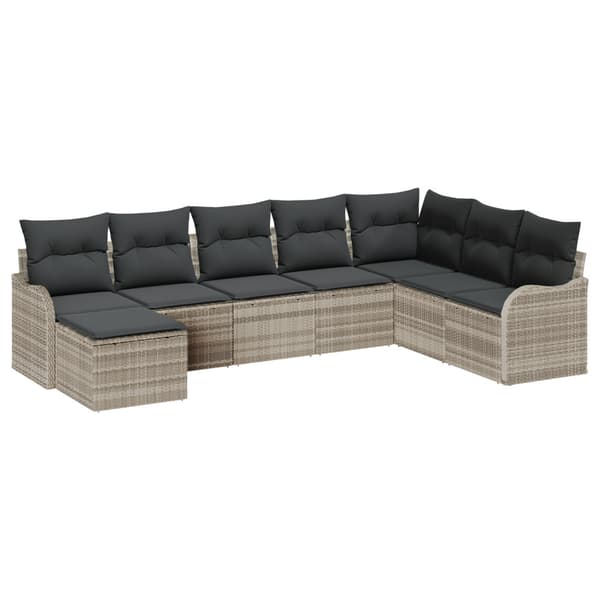 Trädgårdsoffset med kudde 8 pcs Ljusgrå Poly rattan