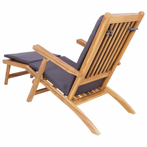 Fällbar Deck Chair med Kudde Mörkgrå Massivt teakträ