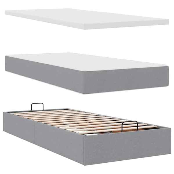 Ottoman sängram med madrass ljusgrå 90x190 cm tyg