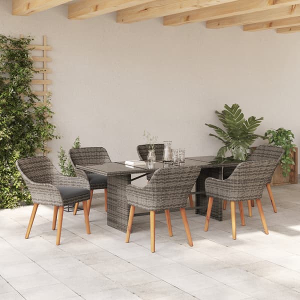 Trädgårdsmöbelset med kudde 7 pcs Grå konstrotting