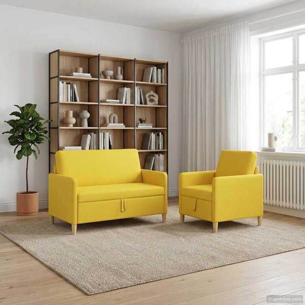 Soffgrupp med förvaring 2 pcs Ljusgul Polyester