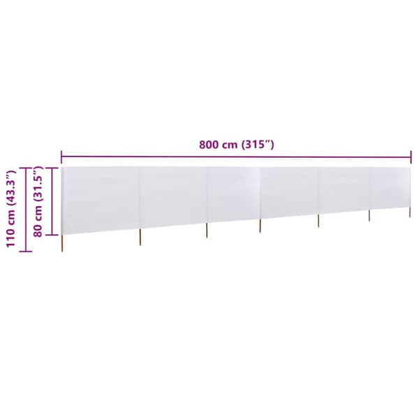 Vindskydd 6 paneler tyg 800x80 cm vit