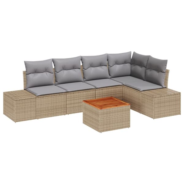 Trädgårdsoffset med kudde 6 pcs Beige konstrotting