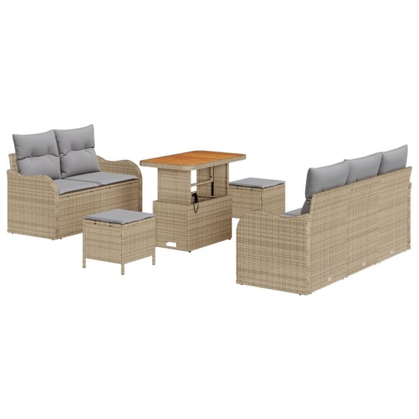 Trädgårdsoffset med kudde 8 pcs Beige konstrotting