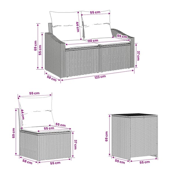 Soffset 7 pcs Svart Poly Rattan och stål