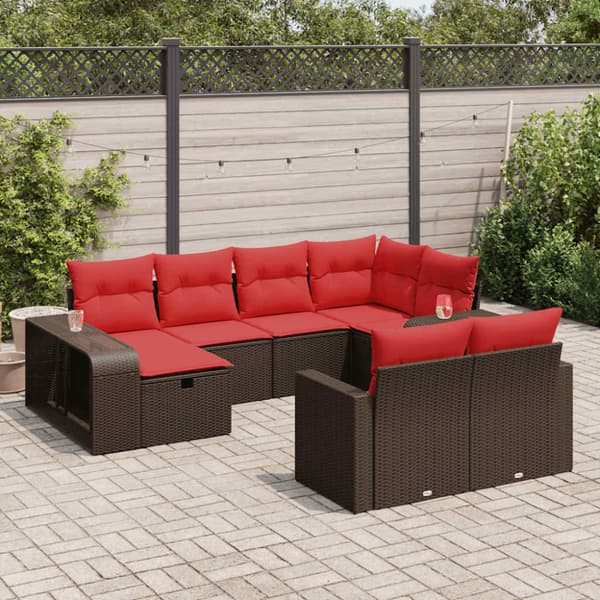 Loungegrupp 10 delar med brun dynor konstrotting
