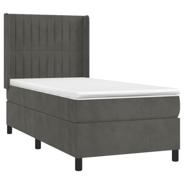 Ramsäng med madrass mörkgrå 100x200 cm sammet