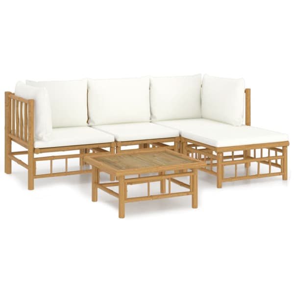 Loungegrupp 5 delar gräddvita dynor bambu