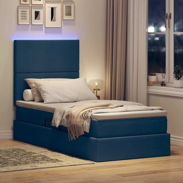 Förvaringssäng med LED med madrass Blå 100 x 200 cm Polyester