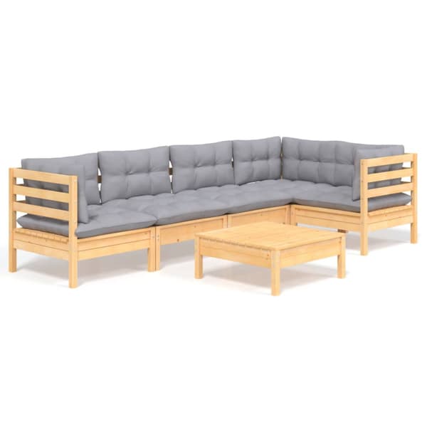 Loungegrupp med dynor 6 delar grå furu
