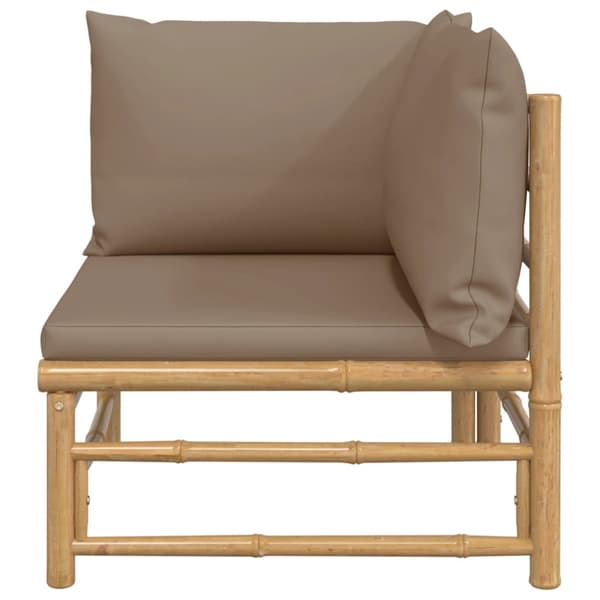 Hörnsoffa för trädgården med taupe dynor bambu