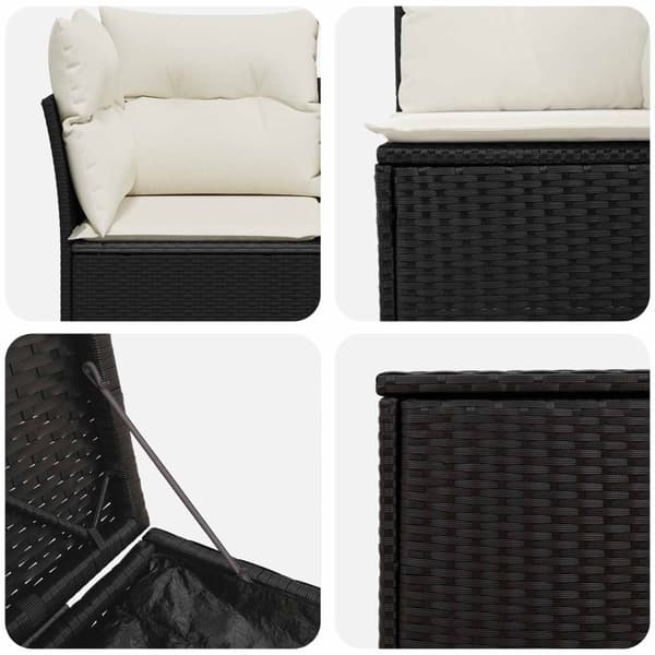 Soffset 7 pcs Svart och krämvit Poly Rattan och stål