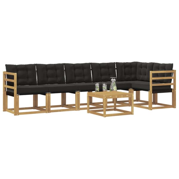 Utomhussoffset med kudde 7 pcs Vit och svart