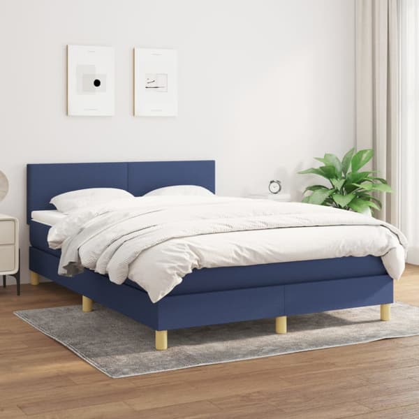 Ramsäng med madrass blå 140x190 cm tyg