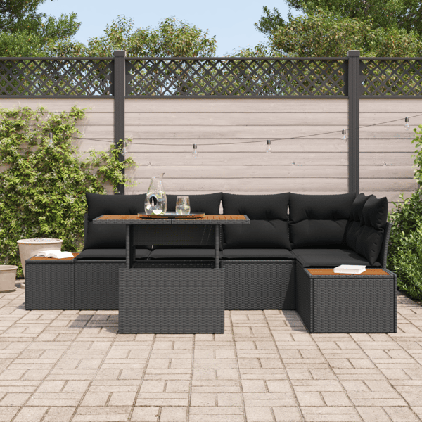 Trädgårdsoffset med lagring 6 pcs Svart Poly rattan