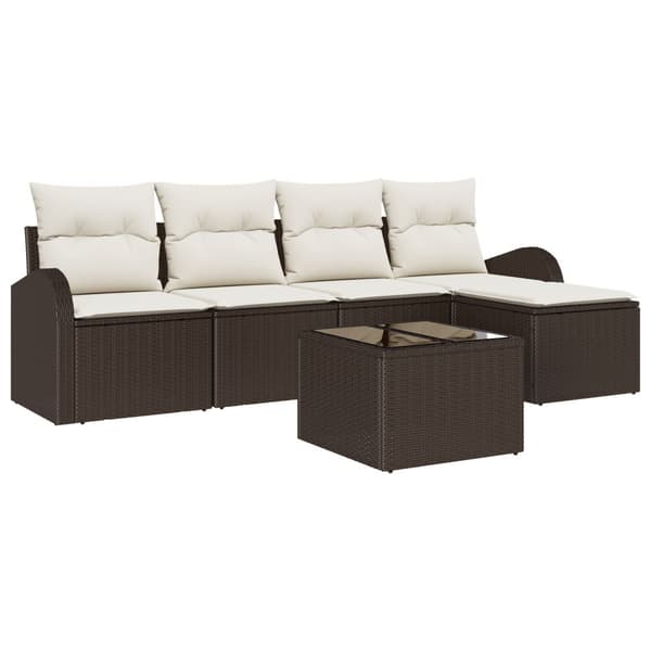 Trädgårdsoffset med kudde 6 pcs Brun Poly rattan