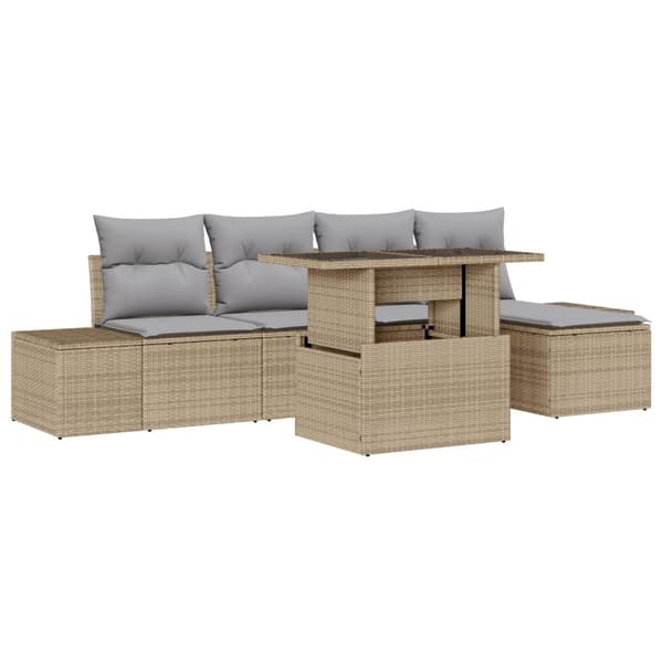 Trädgårdsoffset med lagring 6 pcs Beige Poly rattan