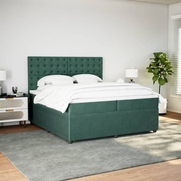 Ramsäng med madrass mörkgrön 200x200 cm sammet