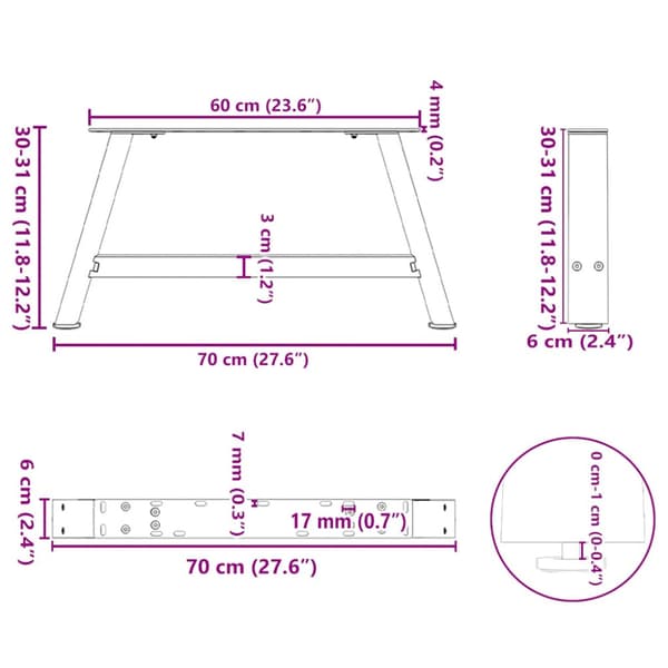 Soffbordsben A-formade 2 st 70x(30-31) cm stål