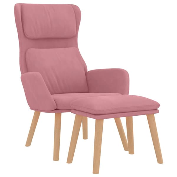 Vilstol med fotpall rosa sammet