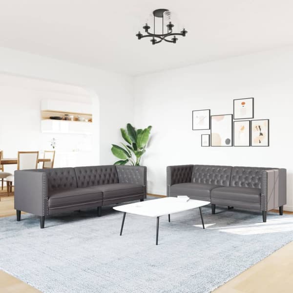 Soffgrupp chesterfield 2 delar grå konstläder