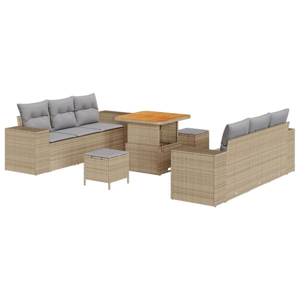 Trädgårdsoffset med kudde 9 pcs Beige Poly rattan