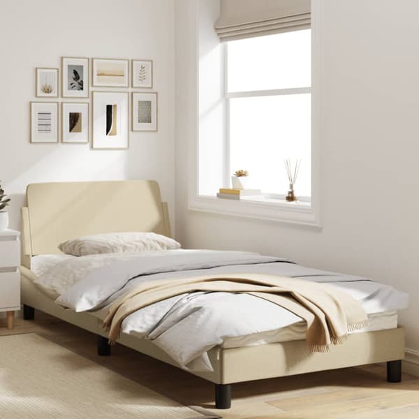 Bed Frame with Headboard "Dover" Cream 80x200 cm Fabric
