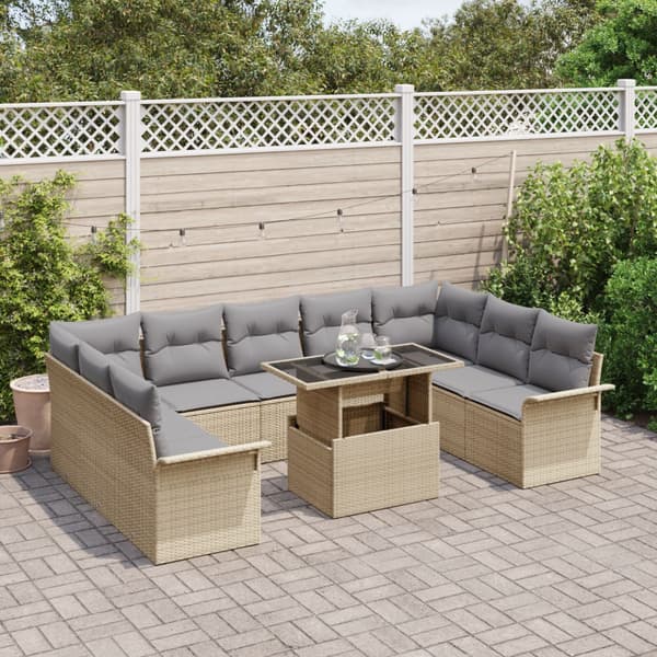 Trädgårdsoffset med kudde 10 pcs Beige Poly rattan