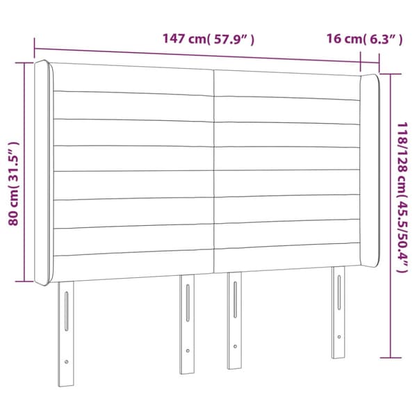 Sänggavel LED mörkgrå 147x16x118/128 cm sammet