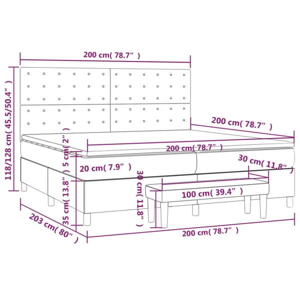 Ramsäng med madrass ljusgrå 200x200 cm sammet
