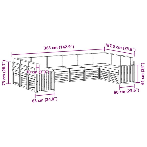 Utomhussoffset 10 pcs Vit och antracit 363 x 187,5 x 73 cm