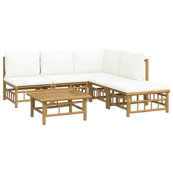 Loungegrupp 6 delar gräddvita dynor bambu