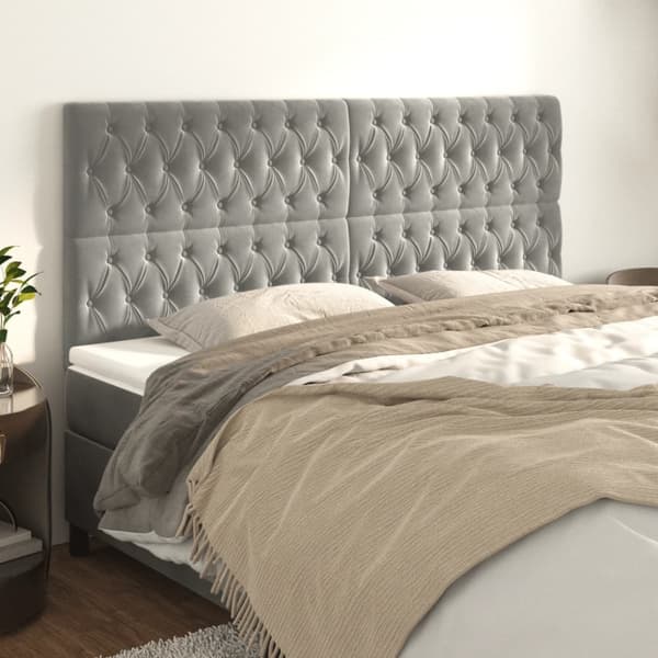 Sänggavel ljusgrå 200x7x118/128 cm sammet