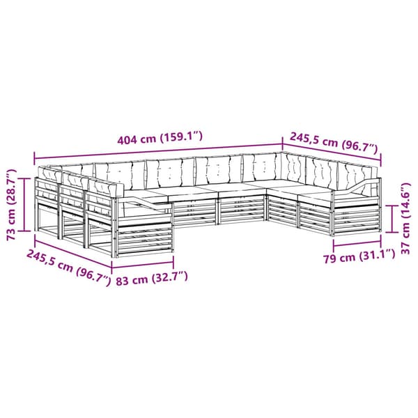 Utomhussoffset 9 pcs Vit och grädde 404 x 245,5 x 73 cm