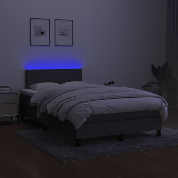 Ramsäng med madrass & LED mörkgrå 120x190 cm tyg