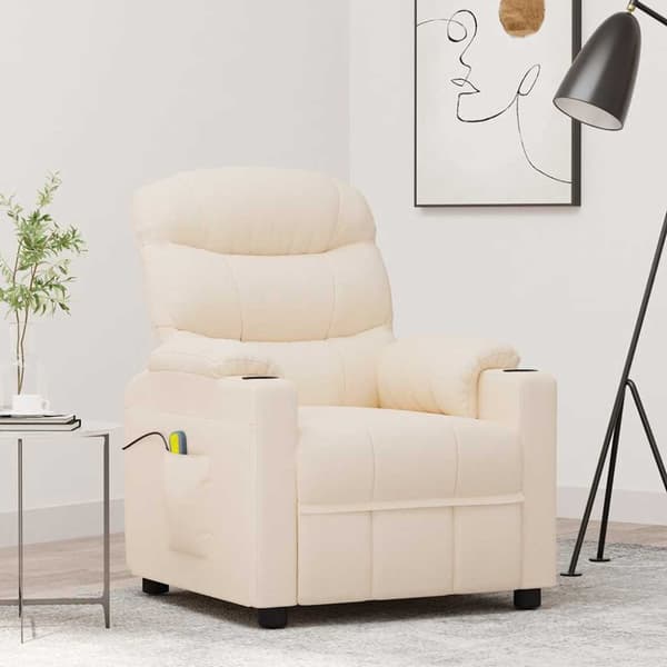 Massagefåtölj gräddvit tyg