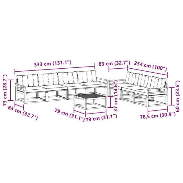 Utomhussoffset 8 pcs Vit och svart