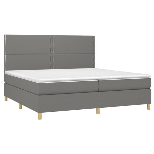 Ramsäng med madrass & LED mörkgrå 200x200 cm tyg