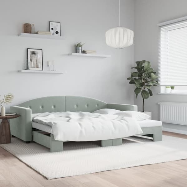 Dagbädd utdragbar ljusgrå 90x200 cm sammet