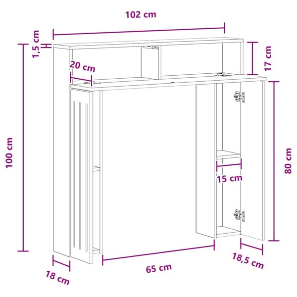Eldstadsram Vit högglans 102 x 18 x 100,5 cm Konstruerat trä