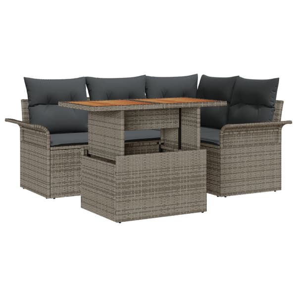 Trädgårdsoffset med lagring 5 pcs Grå Poly rattan