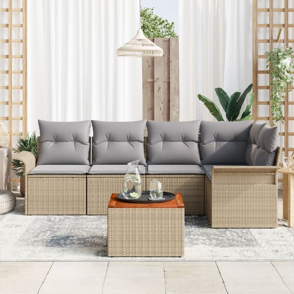 Trädgårdsoffset med kudde 6 pcs Beige konstrotting