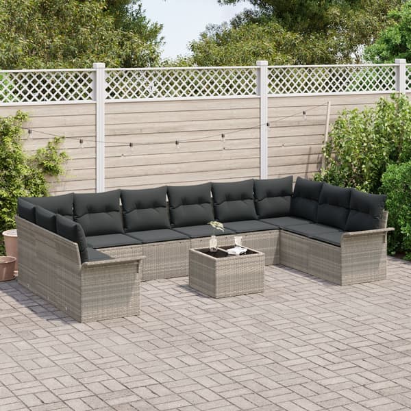 Trädgårdsoffset med kudde 11 pcs Ljusgrå Poly rattan