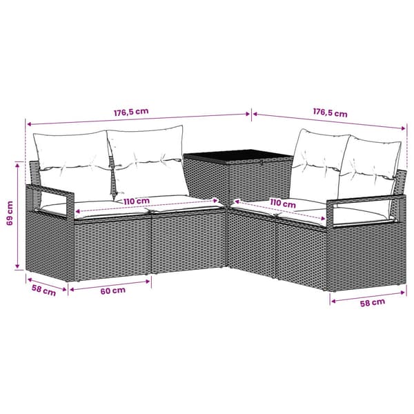 Soffset 5 st Svart Poly Rattan och stål