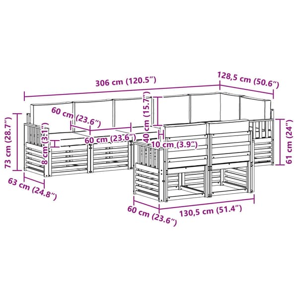 Utomhussoffset 8 pcs Vit och grädde 306 x 128,5 x 73 cm