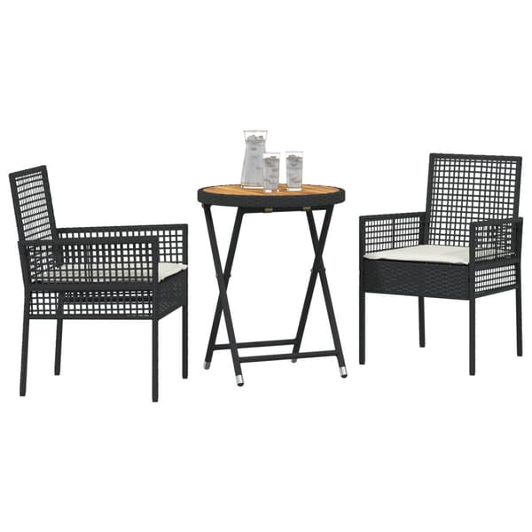 Trädgårds Bistro Set 3 pcs Svart konstrotting